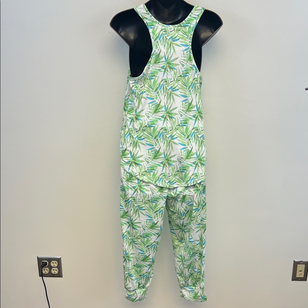Cynthia Rowley Tropical Palm Leaves Green White and Blue Pajama set Size M - Picture 13 of 16